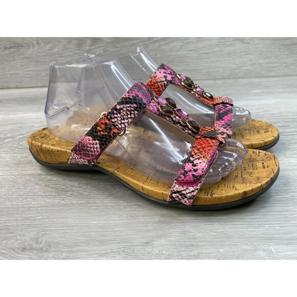 Vionic Viviana Women's 9 Pink Slide Leather Sandal Jewel Embellished Orthotic - Picture 1 of 10